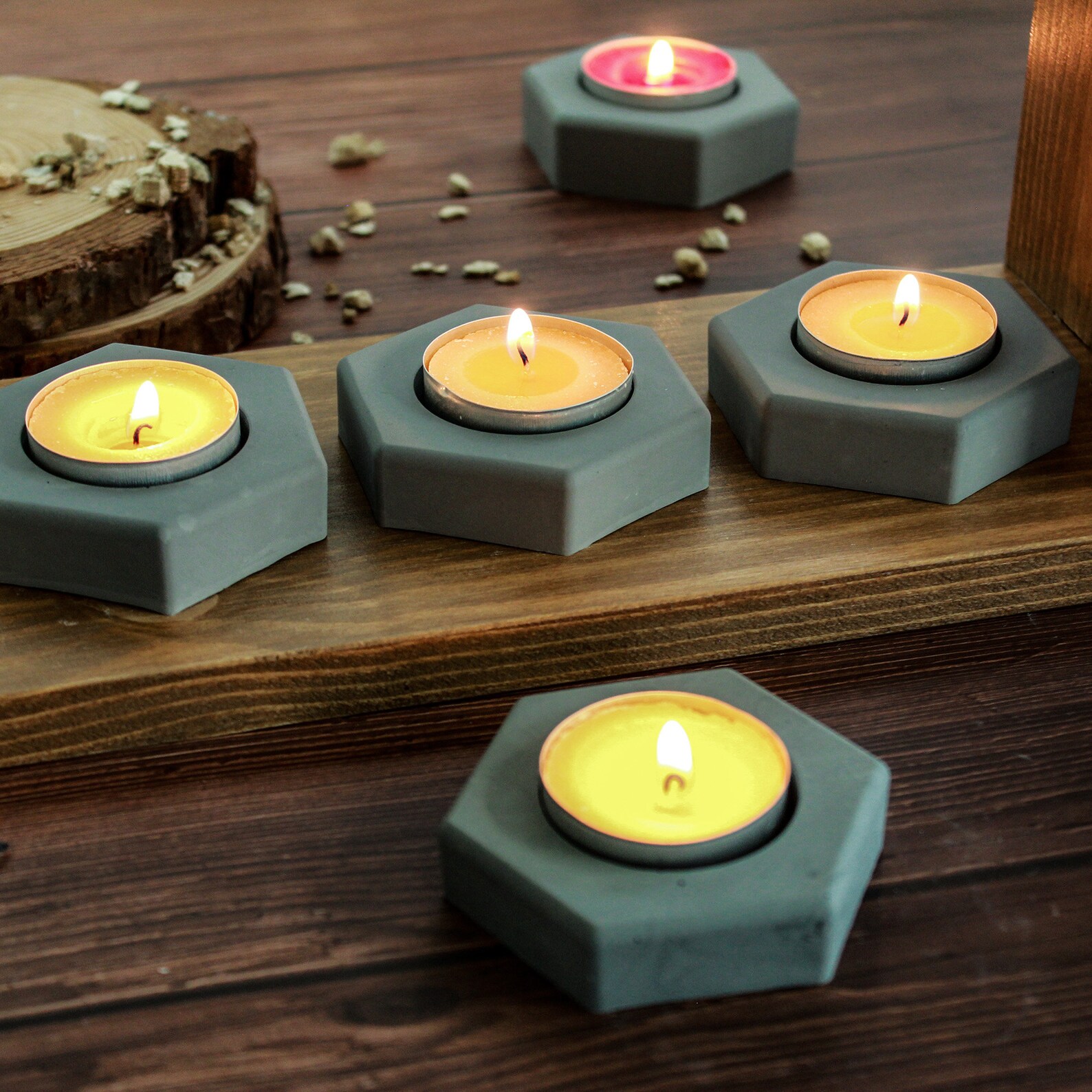 Hexagonal stone candle holder / candle decoration / tealight Etsy