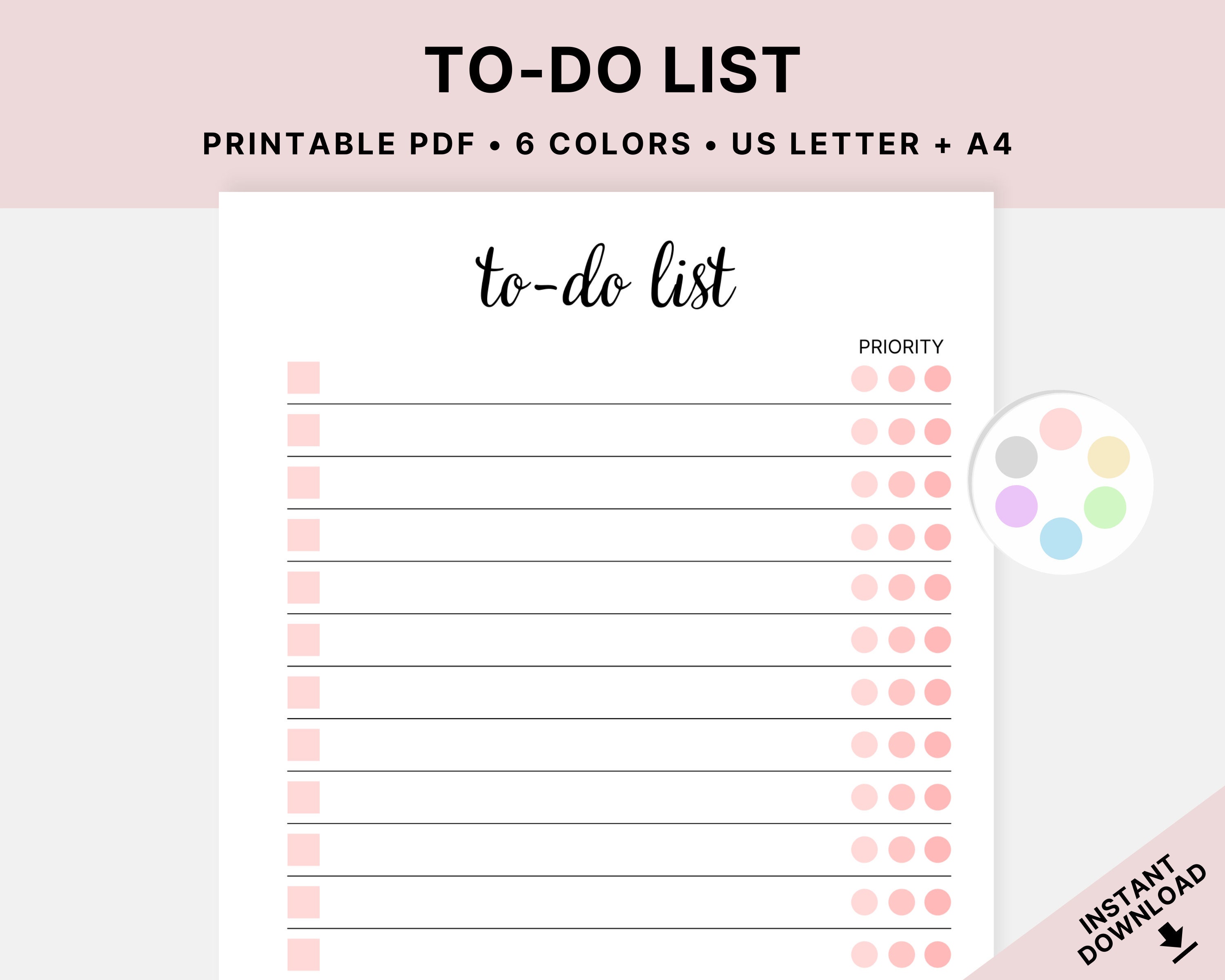 To Do List Pdf Printable to Do List to Do Checklist to Do List Template - Etsy