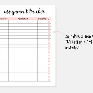 Printable Assignment Tracker, Assignment Log, Homework Checklist ...