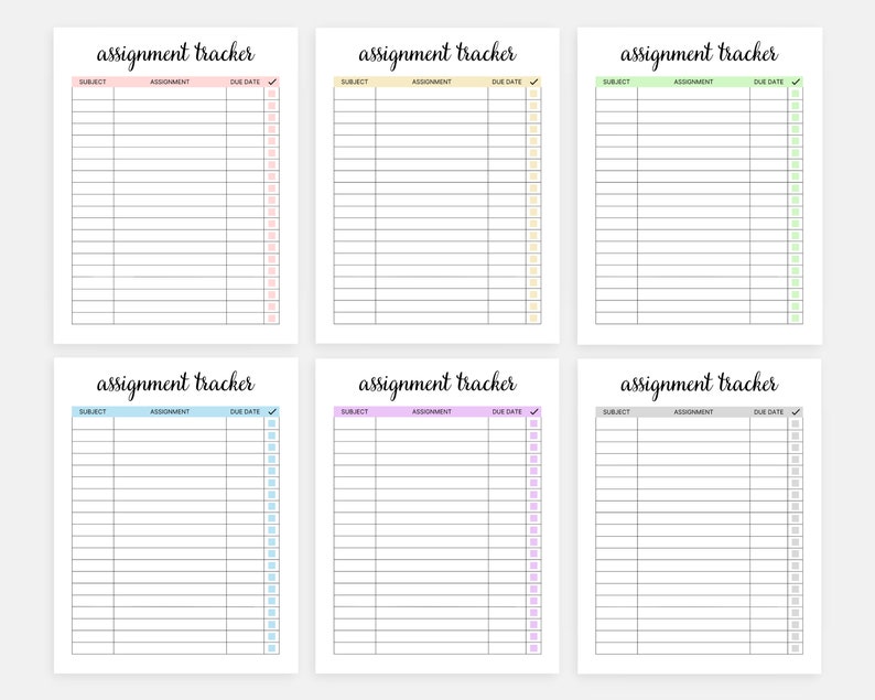 Printable Assignment Tracker, Assignment Log, Homework Checklist ...
