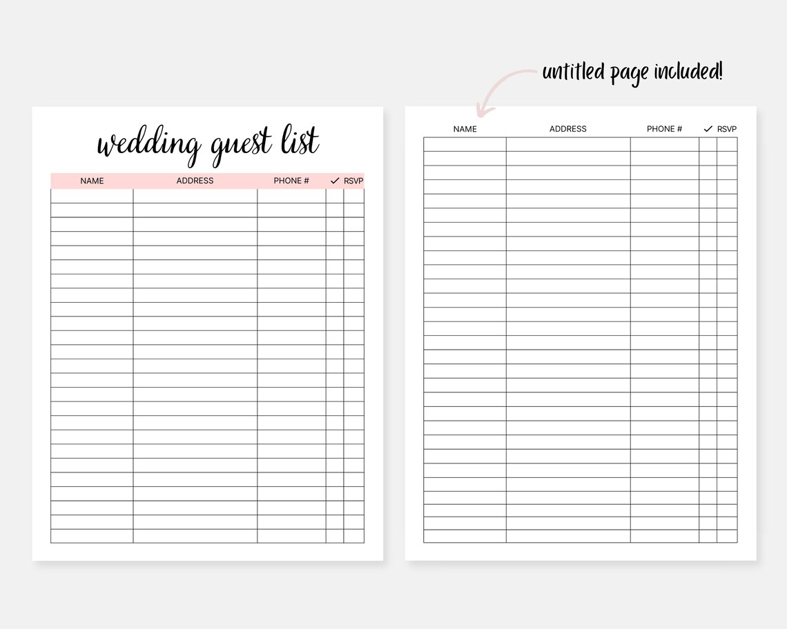 Printable Wedding Guest List, Wedding Planner, Event Planning, Guest ...