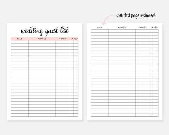 Guest List Guest List Tracker Printable Guest Sheet -  Portugal