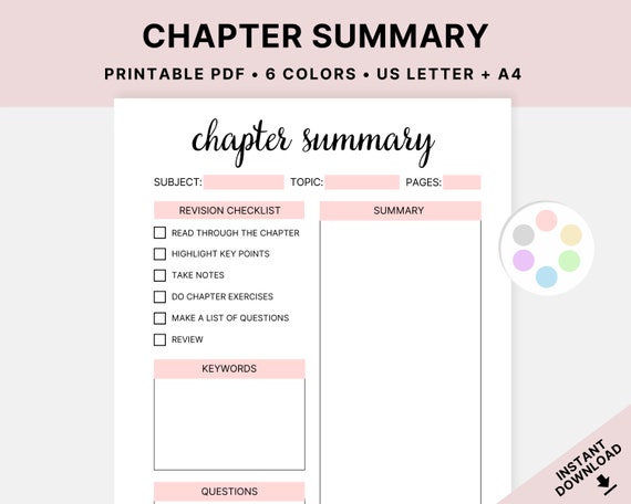 Printable Chapter Summary Textbook Notes Sheet Exam | Etsy