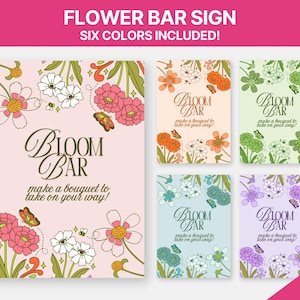 Elegant Flower Bar-bord, afdrukbare Floral Bloom Bar-borden, maak je eigen boeketstation, bruiloft, babyshower, vrijgezellenfeest, feestdecor