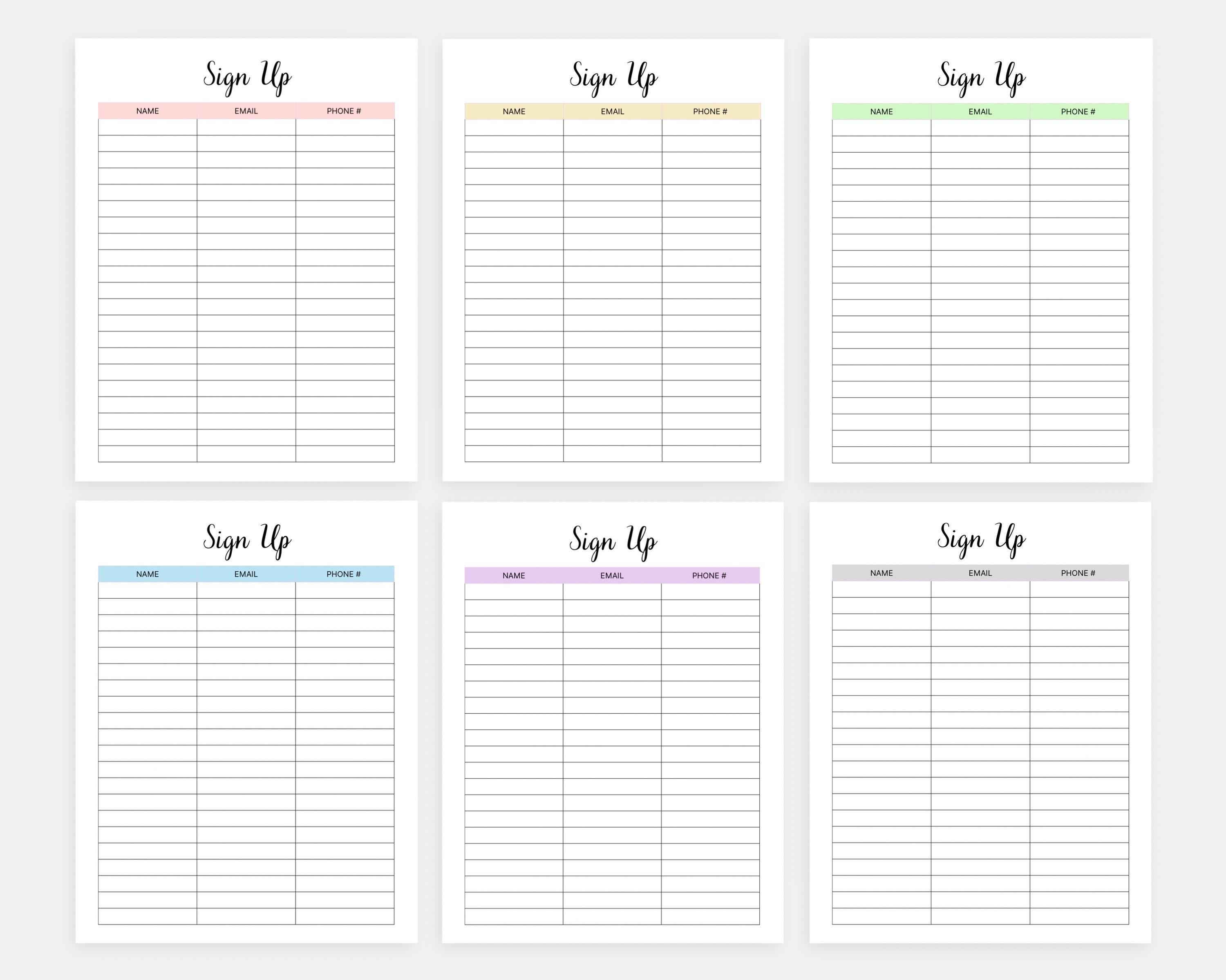 Paper Sign Ups Printable Sign up Sheet, Sign up Form, Event Sign in Template ...