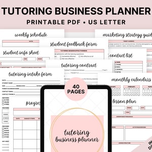 Planificador de negocios de tutoría imprimible, 40 páginas, Planificador de tutoría, Kit de inicio de tutoría, Contrato de tutoría, Descarga digital instantánea, Carta de EE. UU., PDF