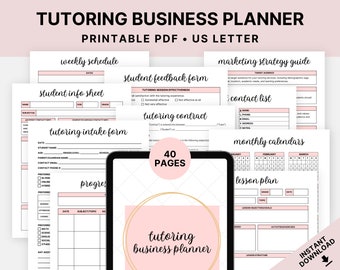 Druckbarer Nachhilfe Business Planer, 40 Seiten, Nachhilfe Planer, Nachhilfe Starter Kit, Nachhilfe Vertrag, sofortiger digitaler Download, US Letter, PDF