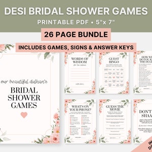 Printable Desi Bridal Shower Games Bundle, Pakistani/Indian/South Asian/Desi Wedding Games, Shaadi, Desi Party Games, Digital Download, 5x7
