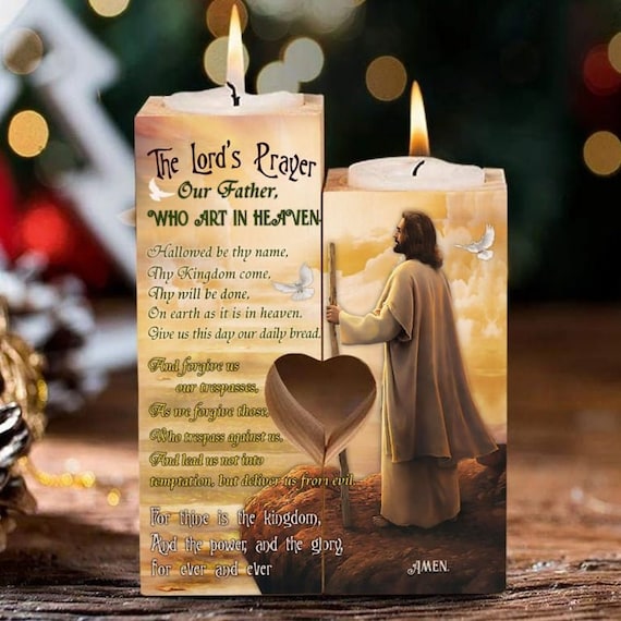 The Lords Prayer Our Father Candle Holder With Heart Etsy