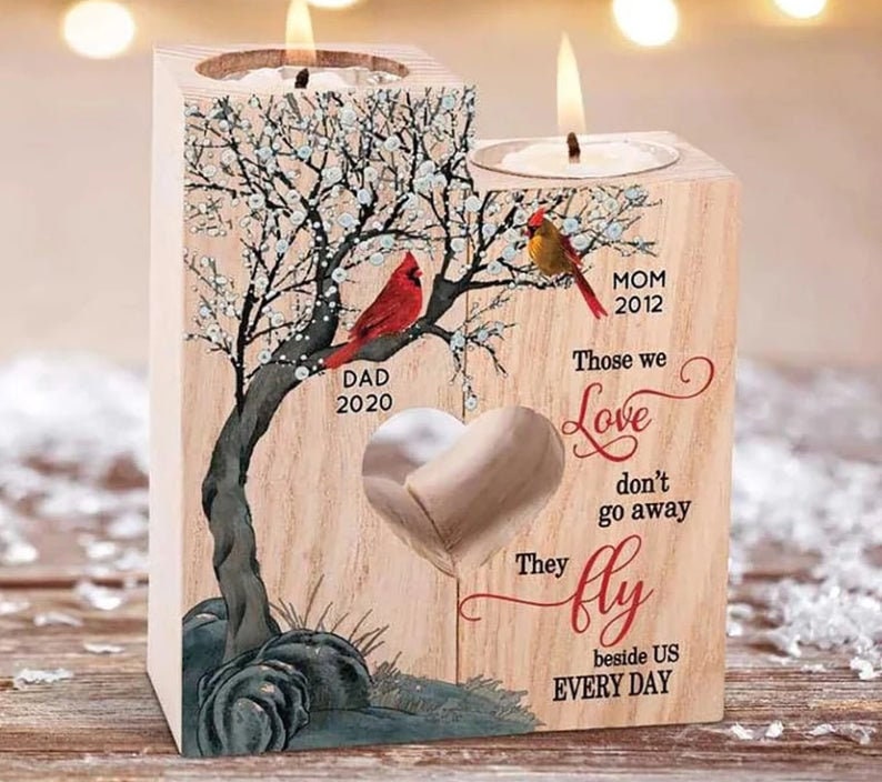 Dad And Mom Cardinals Memorial Candle Holder With Heart Etsy