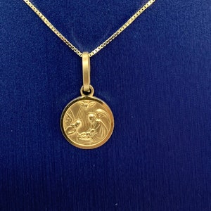 Baptism Pendant 14k Solid Gold Charm, 14k Yellow Gold Box Necklace, Gold Baptism Necklace with Box chain 16&quot;, 18&quot;, 20&quot;