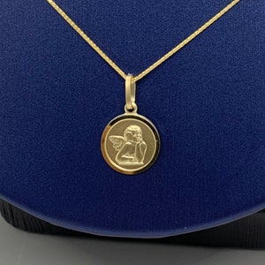 Guardian Angel Pendant 14k Gold Charm,14k Yellow Gold Wheat Necklace, Gold Guardian Angel/Cherub Necklace with Wheat chain 16&quot;, 18&quot;, 20&quot;