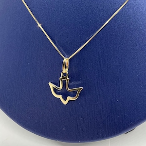 Holy Spirit/Descending Dove 14k Gold Charm,14k Yellow Gold Box Necklace, Gold Holy Spirit /Dove Charm with Box chain 16&quot;-24&quot;