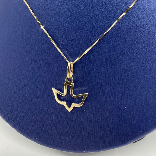 14k Gold Holy Spirit Dove Necklace: Dainty Charm, Box Chain