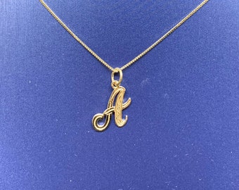 14K Solid Gold Pendant Initial Letter Charm A-Z Necklace With Or Without Chain , Graduation/Bridesmaids/Birthday/Wedding/Shower ,