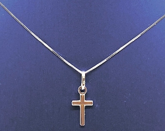 14k White Gold Cross Pendant Necklace: Minimalist Charm, Solid Gold Box Chain