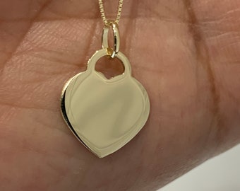 14k Solid Gold Heart pendant/charm Minimalist Necklace with box chain Heart charm for charm bracelet 14K Heart Pendant free laser engraving