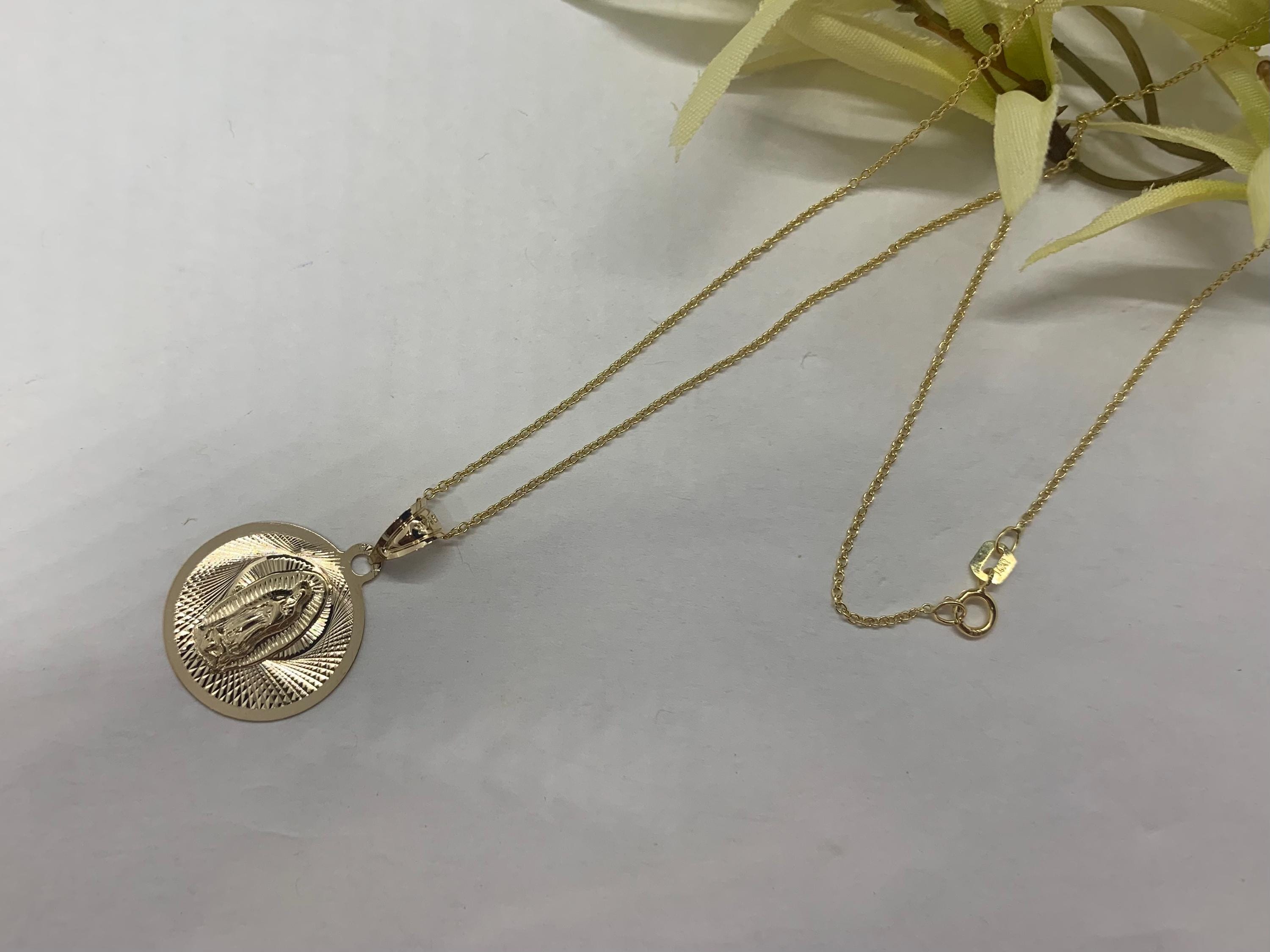 14K Solid Gold Virgin Mary Pendant Necklace: Religious Charm - Etsy