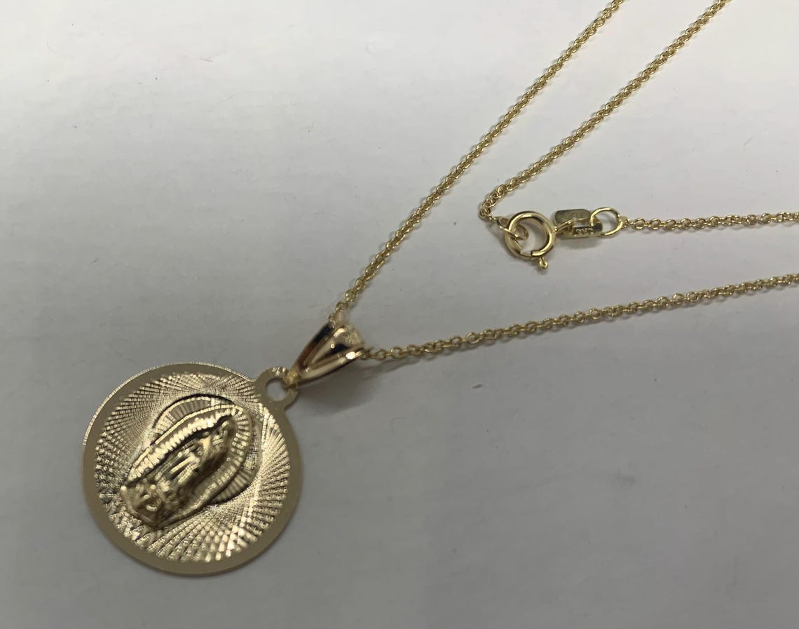 14K Solid Gold Virgin Mary Pendant Necklace: Religious Charm - Etsy
