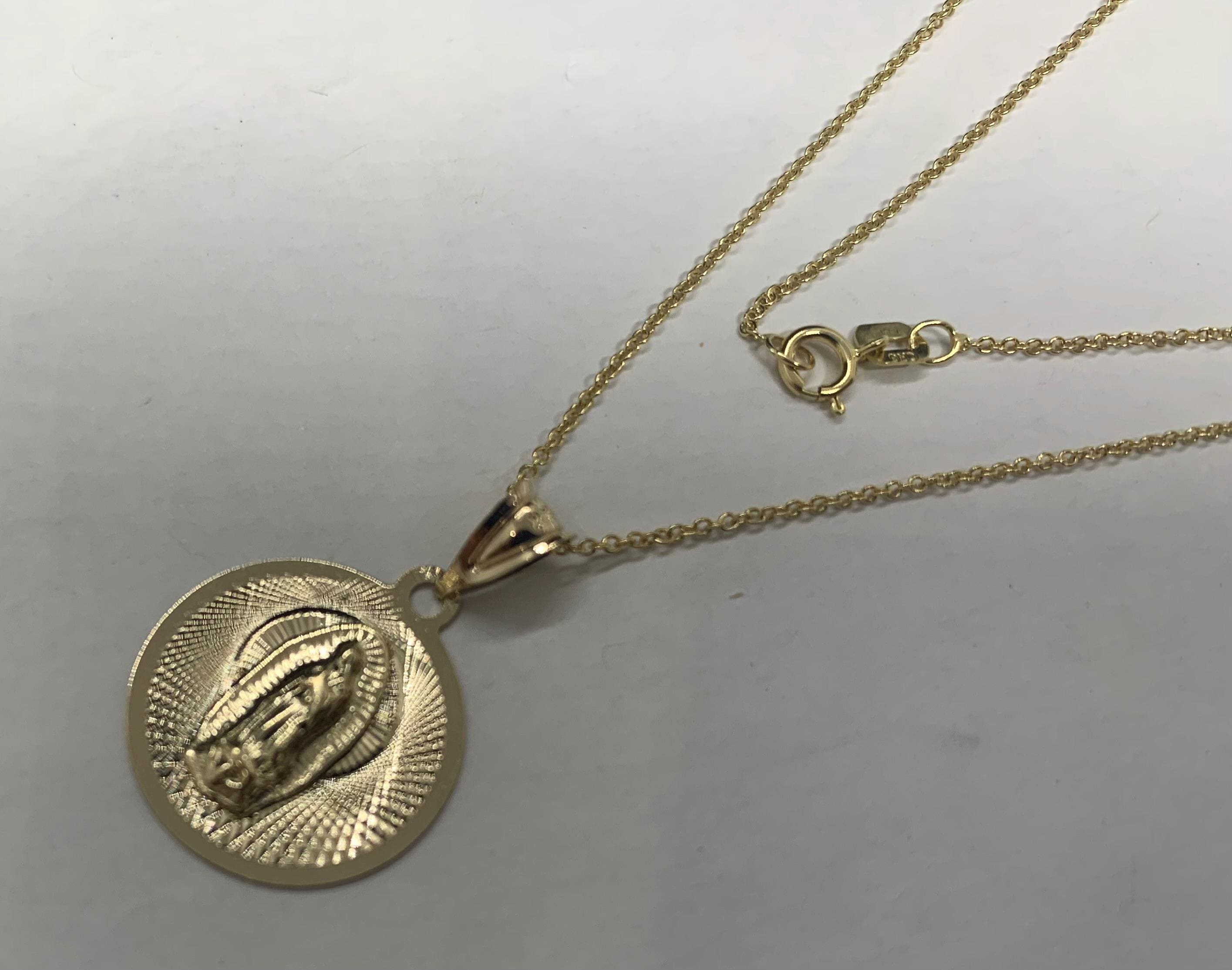 14K Solid Gold Virgin Mary Pendant Necklace: Religious Charm - Etsy