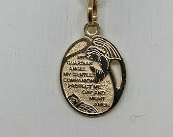 14k Gold Guardian Angel Necklace: Praying Charm with Box Chain