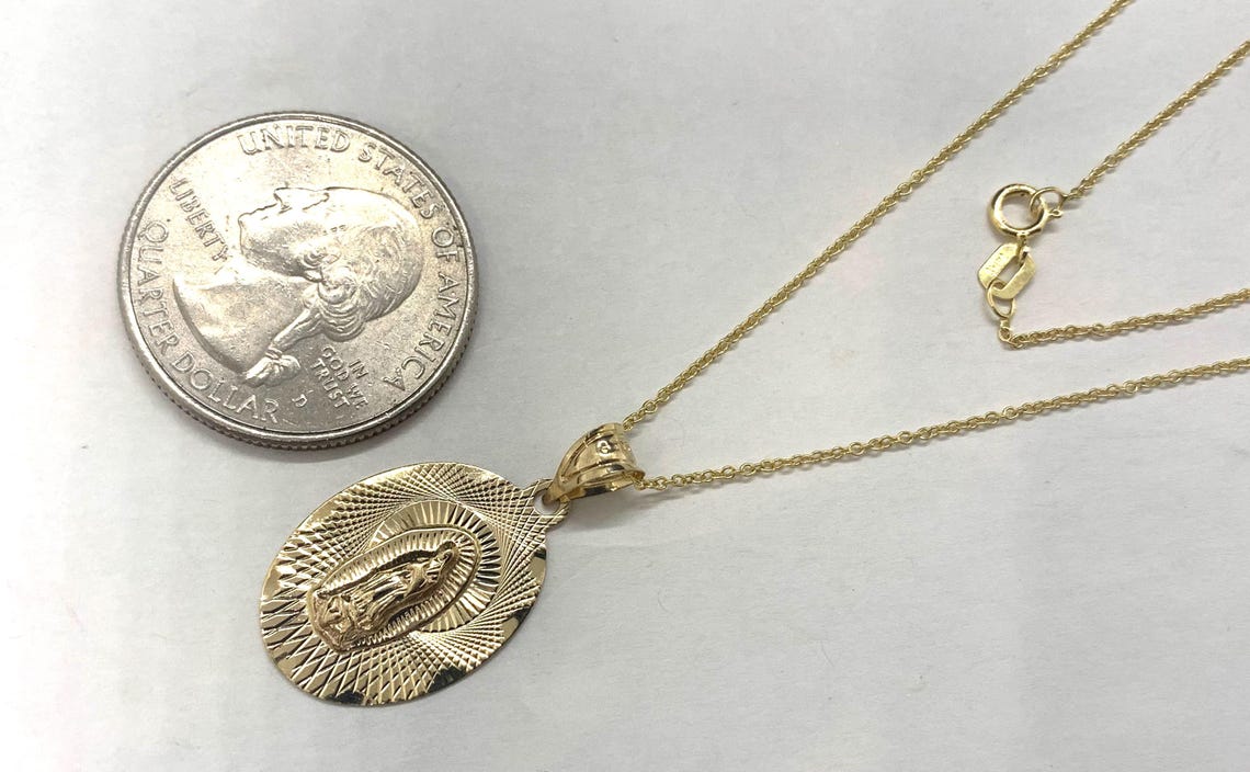 14k Solid Gold Virgin Mary Pendant Necklace: Religious Charm - Etsy