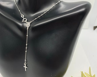Sterling Silver Rosary Necklace: Miraculous Mary Beaded Chain