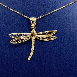 Solid gold 14K dragonfly pendant/charm with 14k Box Chain dragonfly pendant Minimalist necklace dragonfly charm