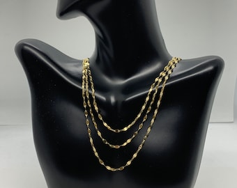14k Solid Gold Hammer Cut Chain Necklace: Minimalist Sparkly Women's Jewelry