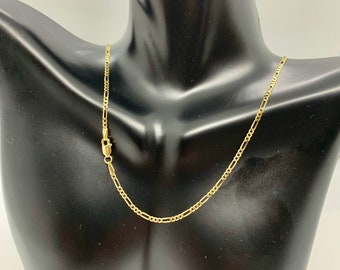 14k Solid Yellow Gold Figaro Link Chain Necklace