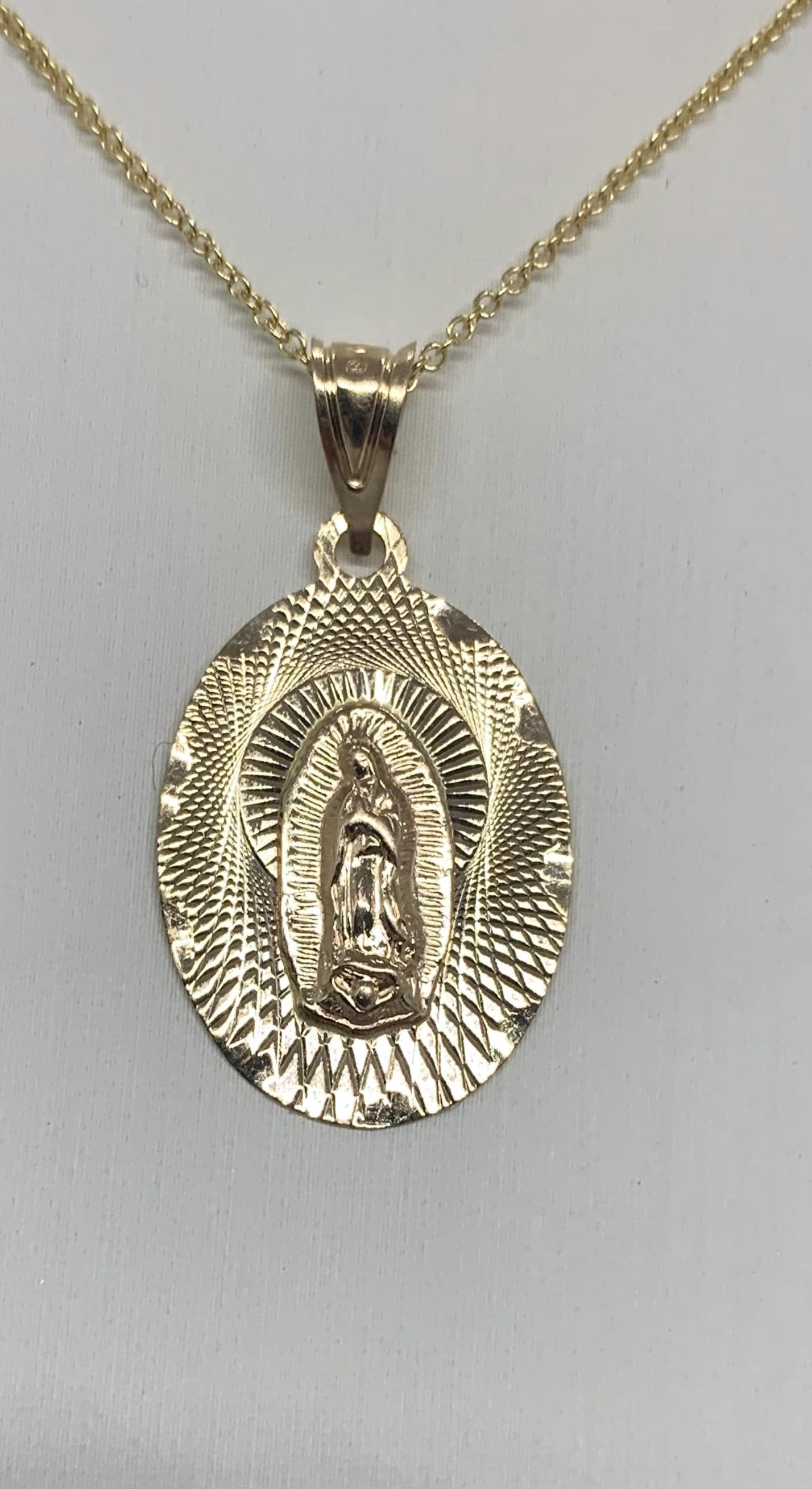 14k Solid Gold Virgin Mary Pendant Necklace: Religious Charm - Etsy
