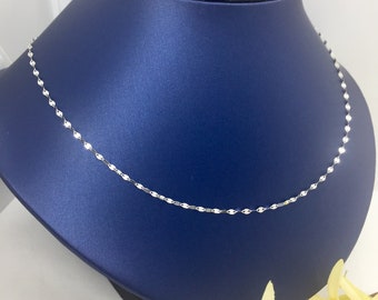 14k Solid White Gold Women's Minimalist Fancy Diamond Cut Hammer Chain Necklace 16" 18" 20" 22" & 24"