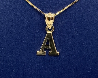 14K Solid Gold Initial Pendant Necklace: High Polished Letter Charm
