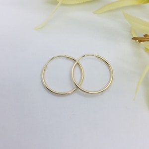 14k gold hoop earrings, Gold hoops, Women&#39;s gold earrings, plain thin gold earrings, Solid Gold Minimalist earrings 18mm