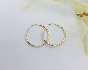 14k gold hoop earrings, Gold hoops, Women's gold earrings, plain thin gold earrings, Solid Gold Minimalist earrings 18mm