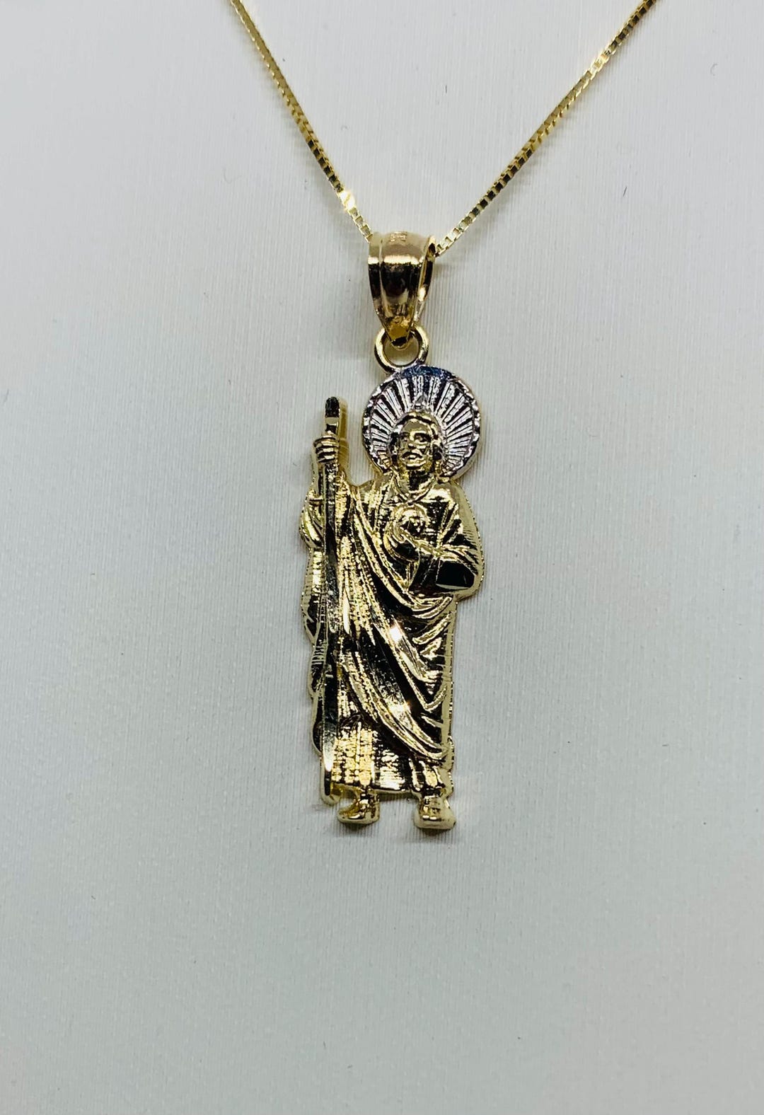 14K Gold St. Jude Charm Necklace, Two Tone Religious Pendant - Etsy