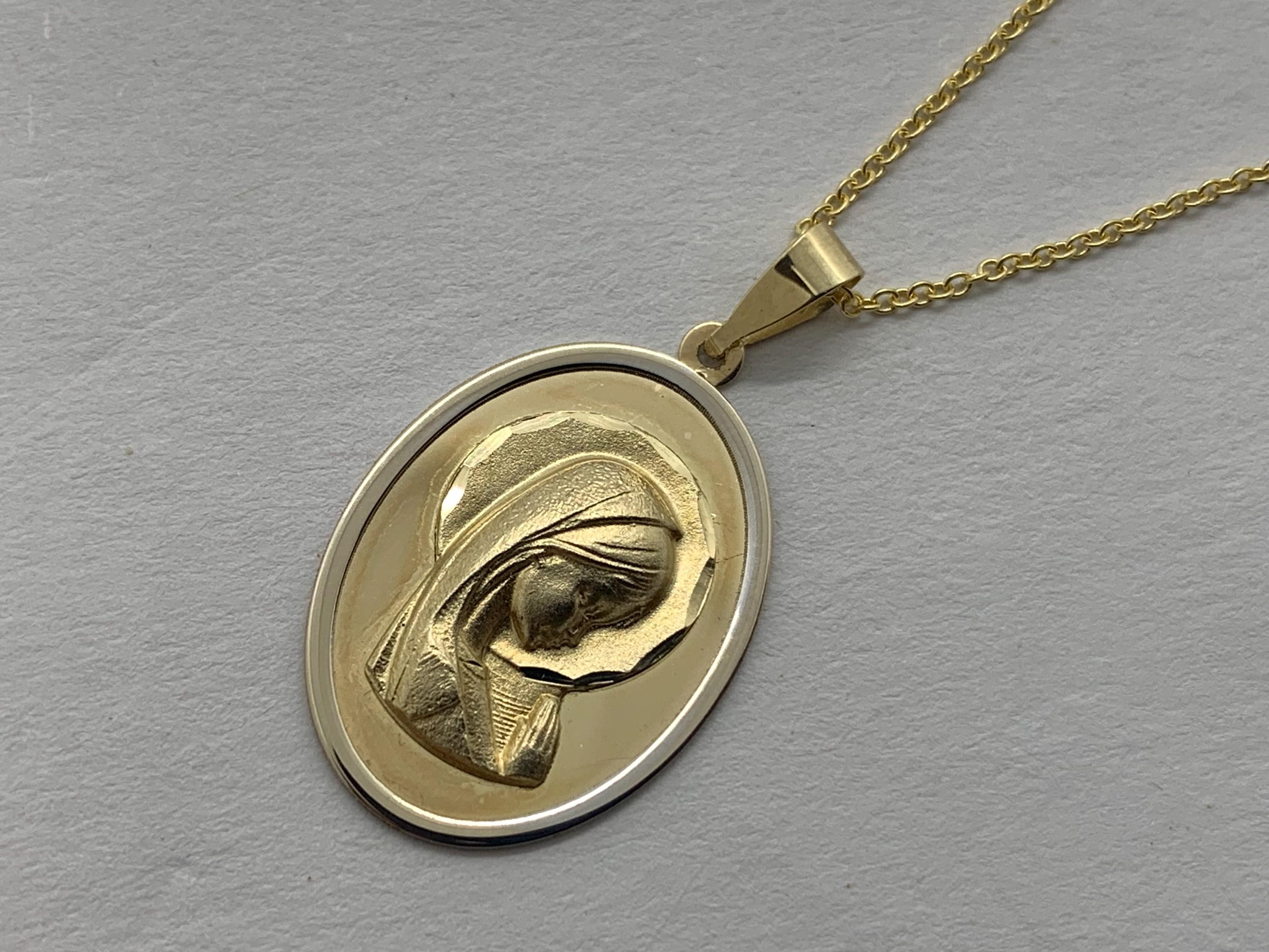 14K Solid Gold Virgin Mary Pendant: Religious Rollo Chain Necklace - Etsy