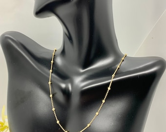 14k Solid Gold Women's Minimalist Fancy Beads Chain Diamond Cut Necklace 16" 18" 20"