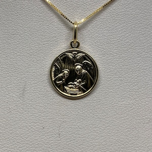 Baptism Pendant 14k Solid Gold Charm, 14k Yellow Gold Box Necklace, Gold Baptism Necklace with Box chain 16&quot;, 18&quot;, 20&quot;,22&#39; & 24&quot;