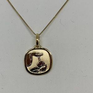 Baptism Pendant 14k Solid Gold Charm, 14k Yellow Gold Box Necklace, Gold Baptism Necklace with Box chain 16&quot;, 18&quot;, 20&quot;,22&#39; & 24&quot;