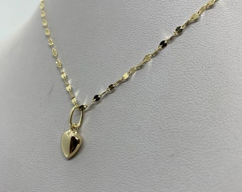 14K Solid Gold Puffed Heart Pendant Necklace: Minimalist Polished Charm