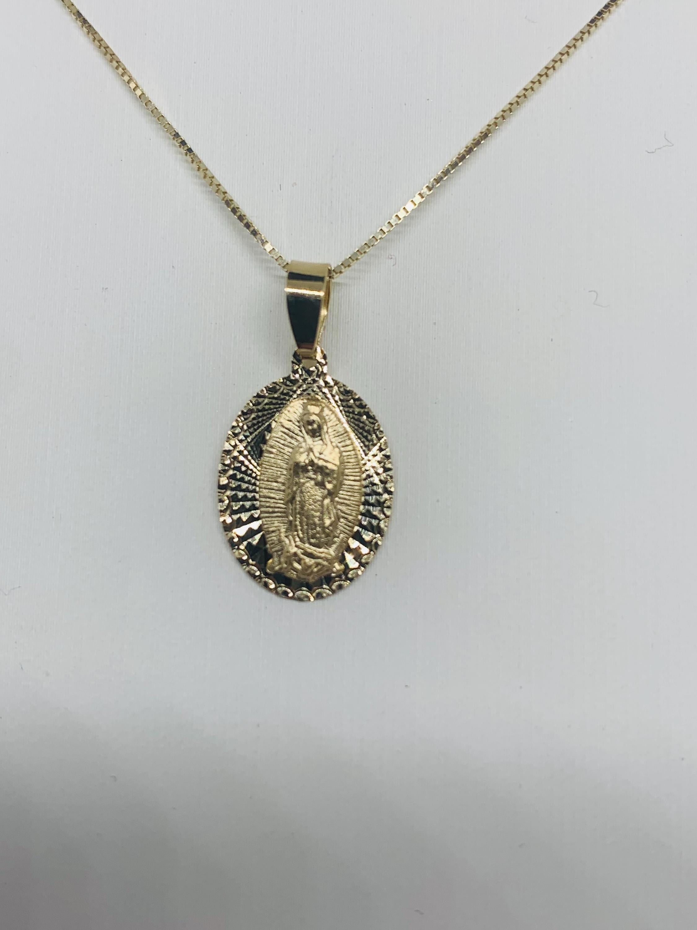 14K Solid Gold Our Lady of Guadalupe Pendant Necklace - Etsy