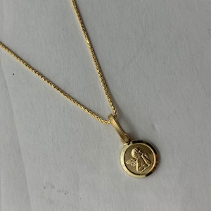 14k Gold Guardian Angel Necklace: Solid Yellow Gold Wheat Chain afbeelding 8