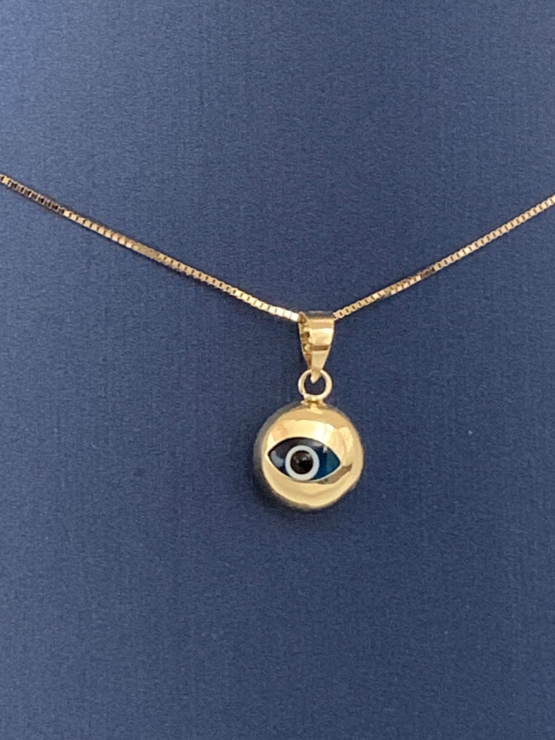 14k Gold Evil Eye Pendant Necklace, Double Sided Charm, Minimalist Box ...