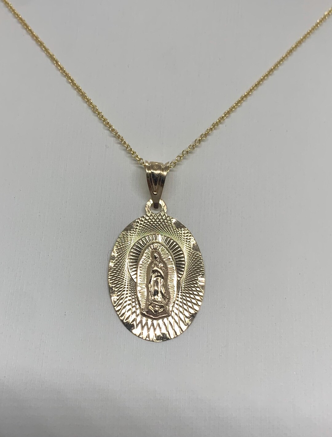 14k Solid Gold Virgin Mary Pendant Necklace: Religious Charm - Etsy