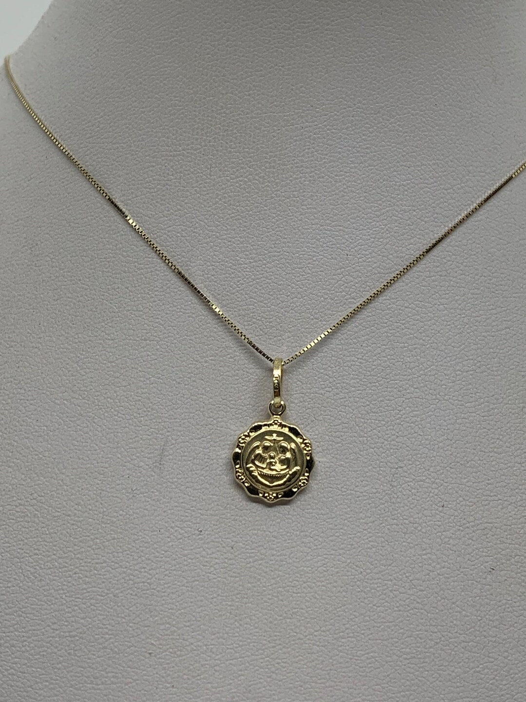 Baptism Pendant 14k Solid Gold Charm, 14k Yellow Gold Box Necklace