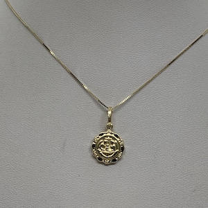 Baptism Pendant 14k Solid Gold Charm, 14k Yellow Gold Box Necklace, Gold Baptism Necklace with Box chain 16&quot;, 18&quot;, 20&quot;