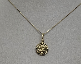 14k Solid Gold Baptism Pendant Necklace with Box Chain