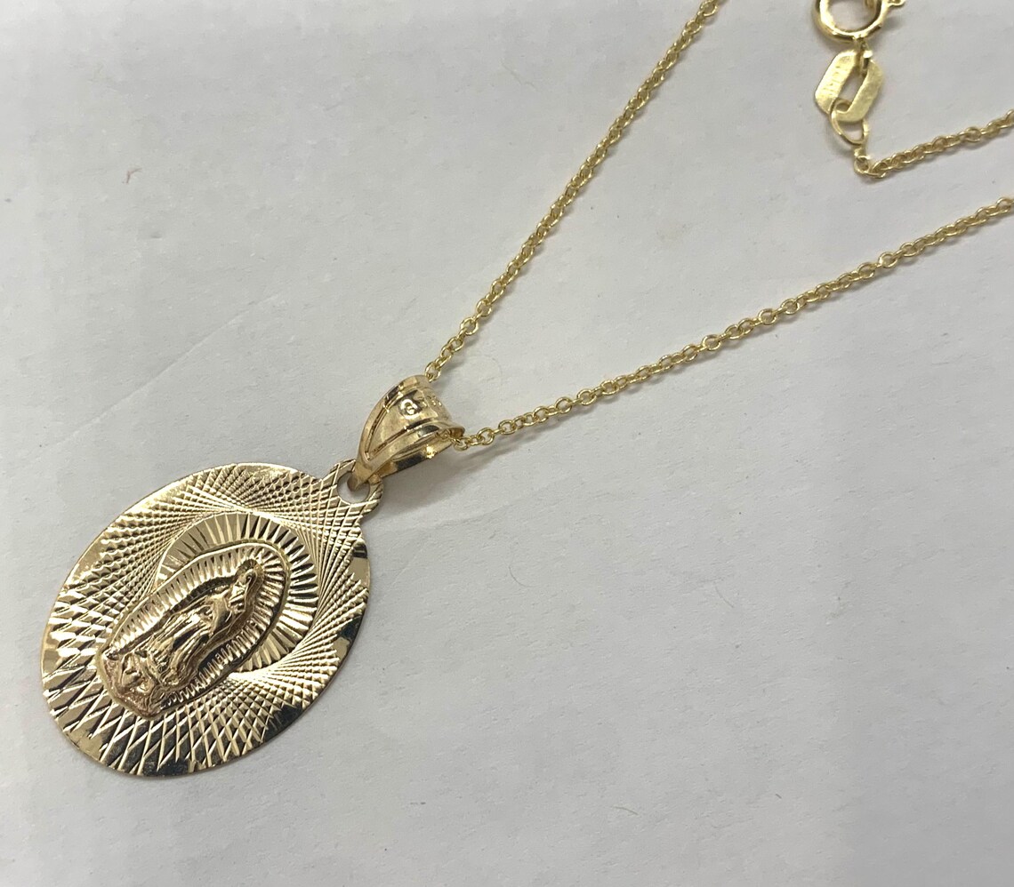 14k Solid Gold Virgin Mary Pendant Necklace: Religious Charm - Etsy