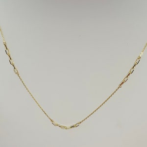14k Solid Gold Women&#39;s Fancy Paperclip Chain/Necklace, Minimalist Fancy Paperclip Chain, 14K Fancy Paperclip Necklace 17&quot; with 1&quot; Extension.